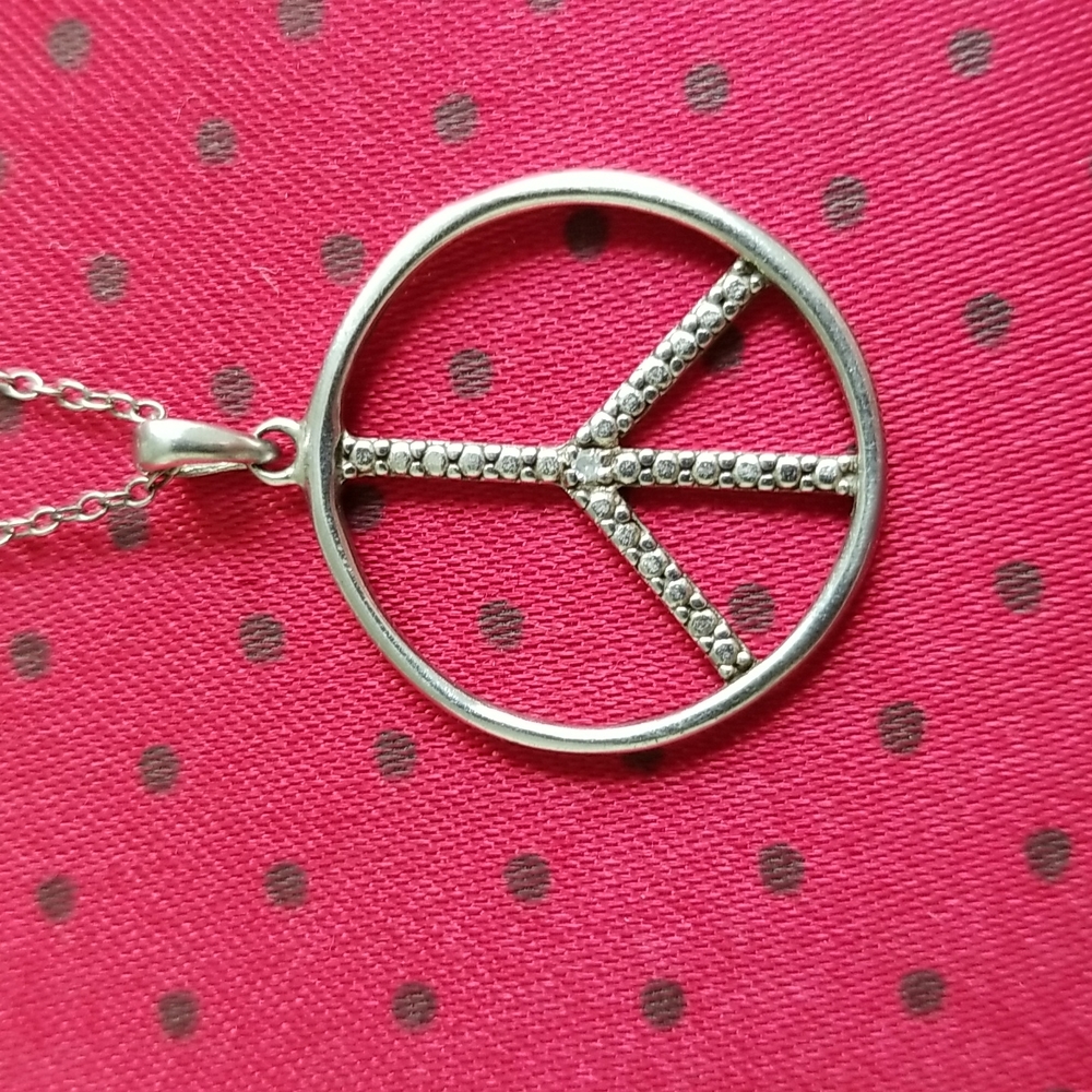 Sterling Silver & Diamond Peace Necklace - Picture 3 of 9